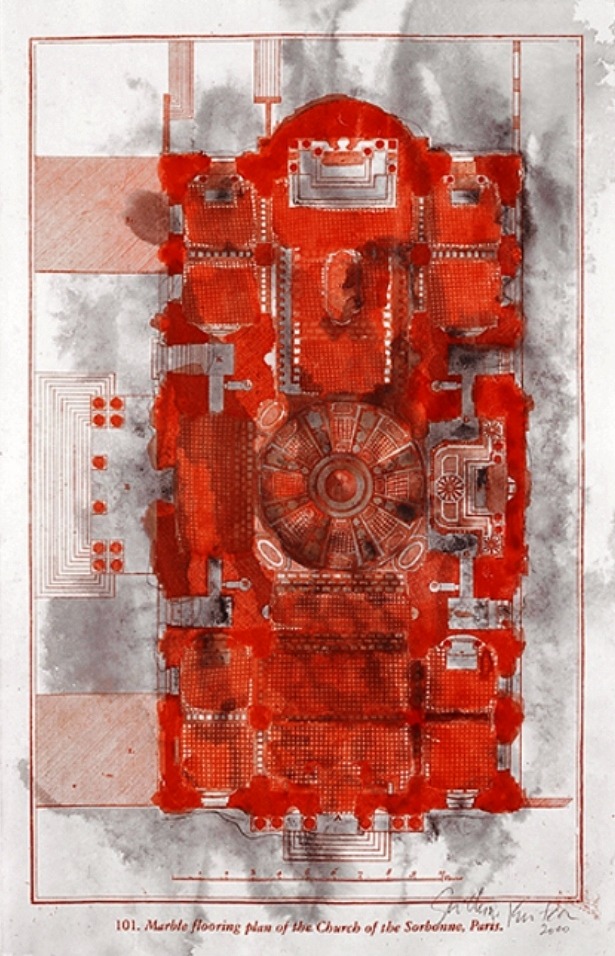 2009 Sin título (Planta de mármol de la Iglesia de la Sorbona, París) (técnica mixta sobre papel 52 x 37,8 cm Colección Privada